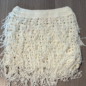 SHEIN Cream Fringe Mini Skirt